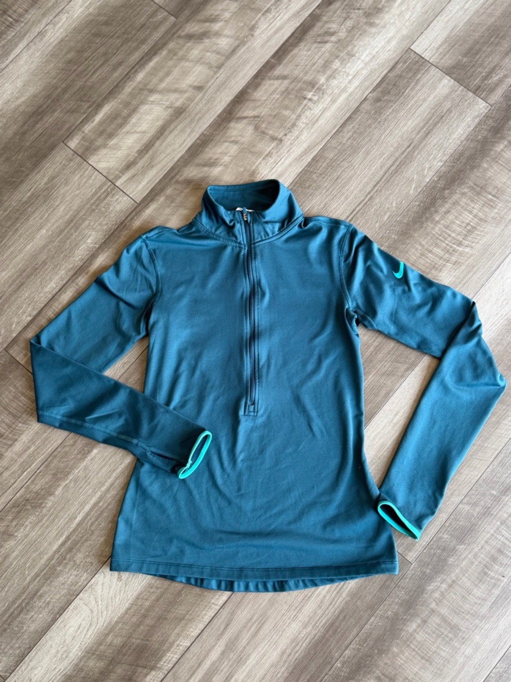 Nike Pro Teal Half Zip Athletic Training Top Women’s Size S Running Warm Layer